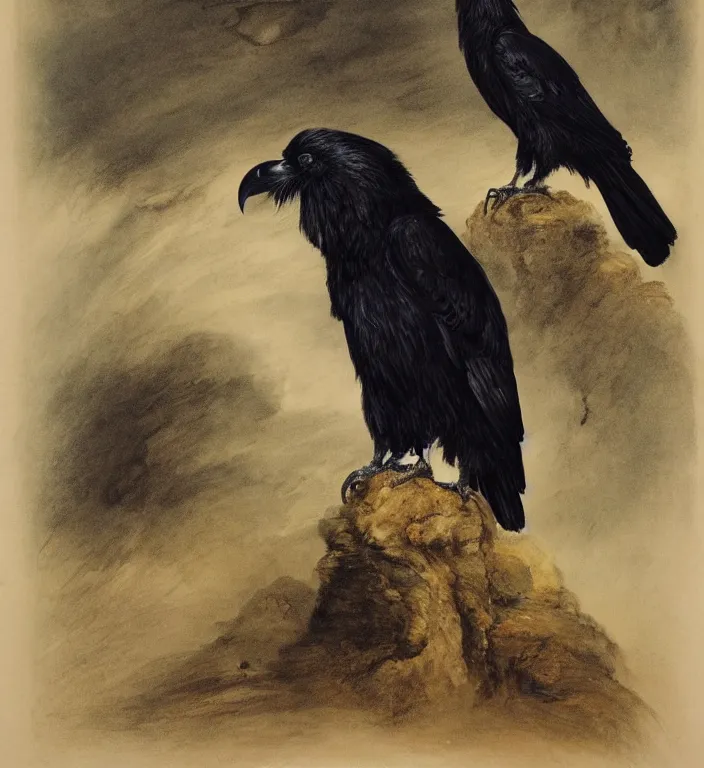 Image similar to a breathtakingly stunningly beautifully highly detailed portrait of a majestic raven, by sidney cooper and rosetti and turner, 4 k