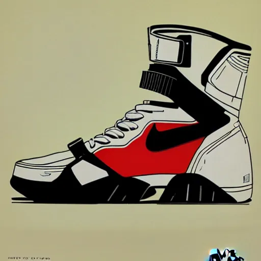 Image similar to retro futuristic Nike Air Mag sneakers by syd mead