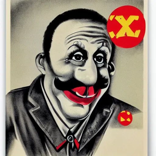 Image similar to communist clown portrait, soviet propaganda poster