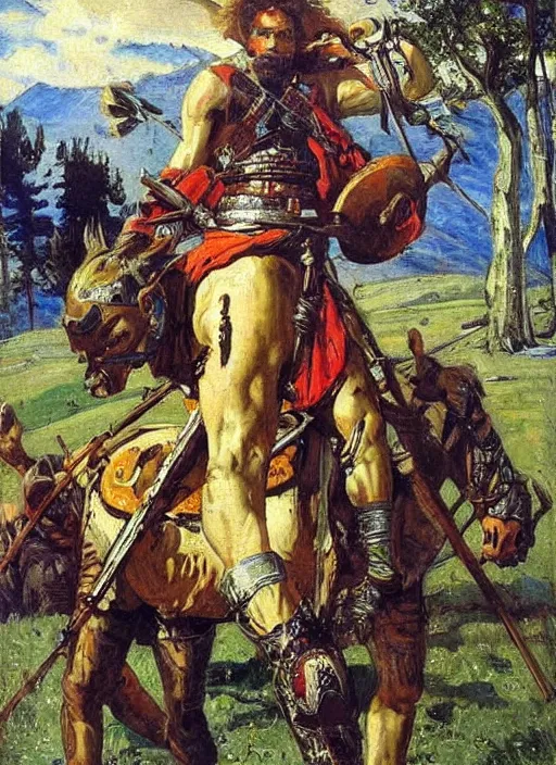 Prompt: warrior inspired a painting Heroes (Bogatyri) Viktor Vasnetsov