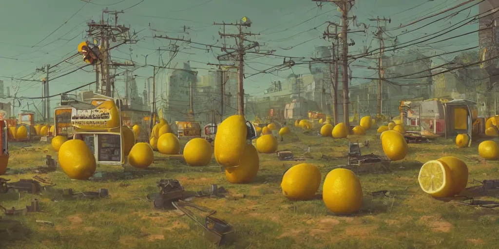 Image similar to “the existence of lemons by Simon Stalenhag, trending on artstation, 8k, octane rendered, highly detailed”