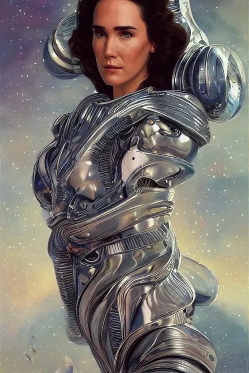 Image similar to Jennifer Connelly as a stunning , beautiful retro SCI-FI space heroine 1985 , intricate, elegant, highly detailed, centered, digital painting, trending on artstation, concept art, smooth, sharp focus, illustration, art by artgerm and donato giancola and Joseph Christian Leyendecker, Ross Tran, WLOP