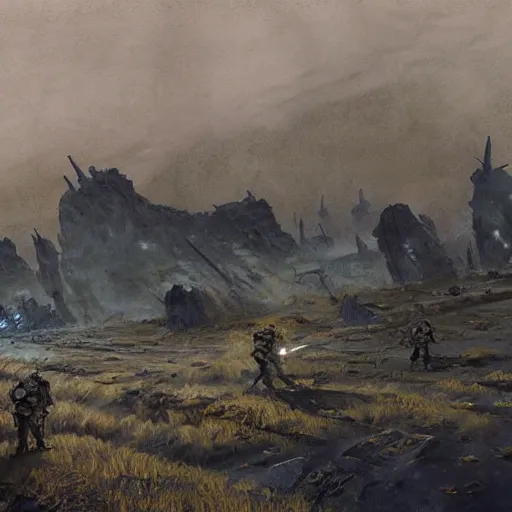 Prompt: world war 1 landscape in star wars, painted by john howe and greg rutkowski