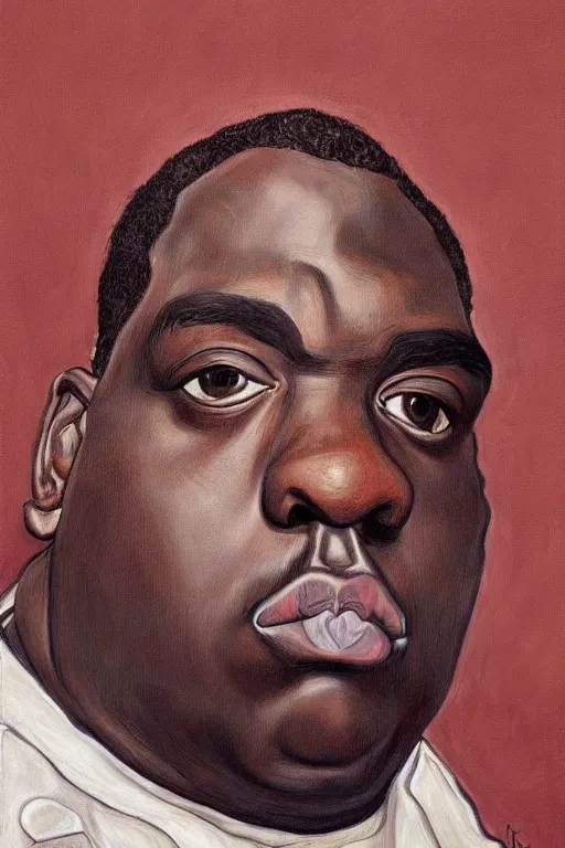 Prompt: a realistic portrait of biggie small in style of egon schiele, masterpiece, hyperdetailed, complex, intricate, 4 k, trending on artstation