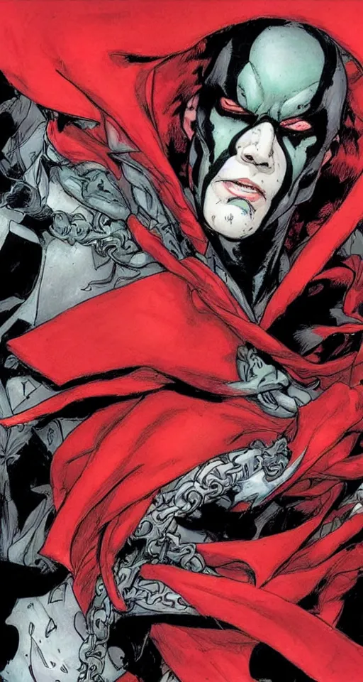 Image similar to a beautiful portrait of Todd Mcfarlane's Spawn, in Travis Charest style