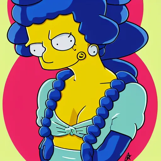 Prompt: anime manga skull portrait girl face marge simpson the Simpsons groening detailed highres 4k Mucha and James Jean pop art nouveau