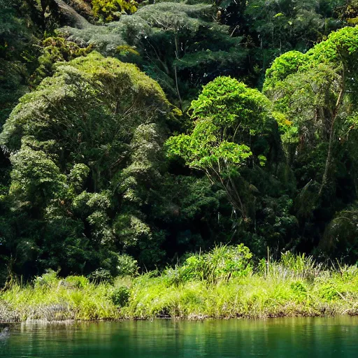 Prompt: From the pa we pulled up the Waiwhetu River, which there had lofty Rimu trees on its banks. The various bends were very beautiful and secluded, and seemed to be the home of the grey duck and teal, and numerous other wild fowl. Here and there, on the bank, was a patch of cultivation, and the luxuriant growth of potatoes, taros, and. Kumara, indicated the richness of the soil. As seen from the ship, or the hills, a lofty pine wood appeared to occupy the whole breadth and length of the Hutt Valley, broken only by the stream and its stony margin. This wood commenced about a mile from the sea, the intervening space being a sandy flat and a flax marsh. About the Lower Hutt and the Taita, it required a good axe-man to clear in a day a space large enough to pitch a tent upon. New Zealand. Drone photo. Sunset, misty, wilderness.