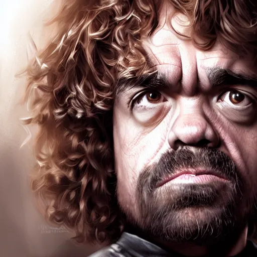 Image similar to peter dinklage as hermione granger, he is laughing, digital painting, extremely detailed, 4 k, intricate, brush strokes, mark arian, artgerm, bastien lecouffe - deharme