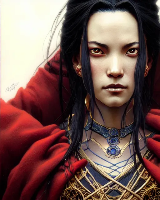 Image similar to azula from avatar the last airbender, character portrait, portrait, close up, concept art, intricate details, highly detailed by greg rutkowski, michael whelan and gustave dore