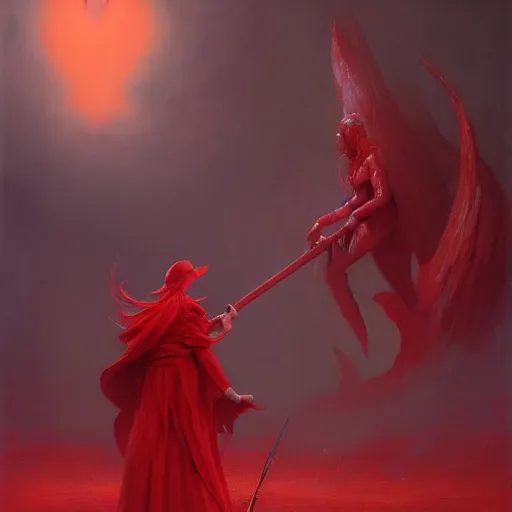 Prompt: the red mage, trending on artstation, 8 k, by gerard brom and zdzisław beksinski