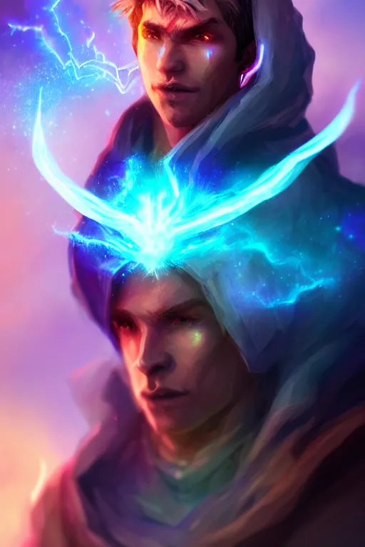 Image similar to a human elemental sorcerer, mountainous setting, colorful magic effects, male, white skin, portrait, old, sharp focus, digital art, concept art, trending on artstation, dynamic lighting, by emylie boivin