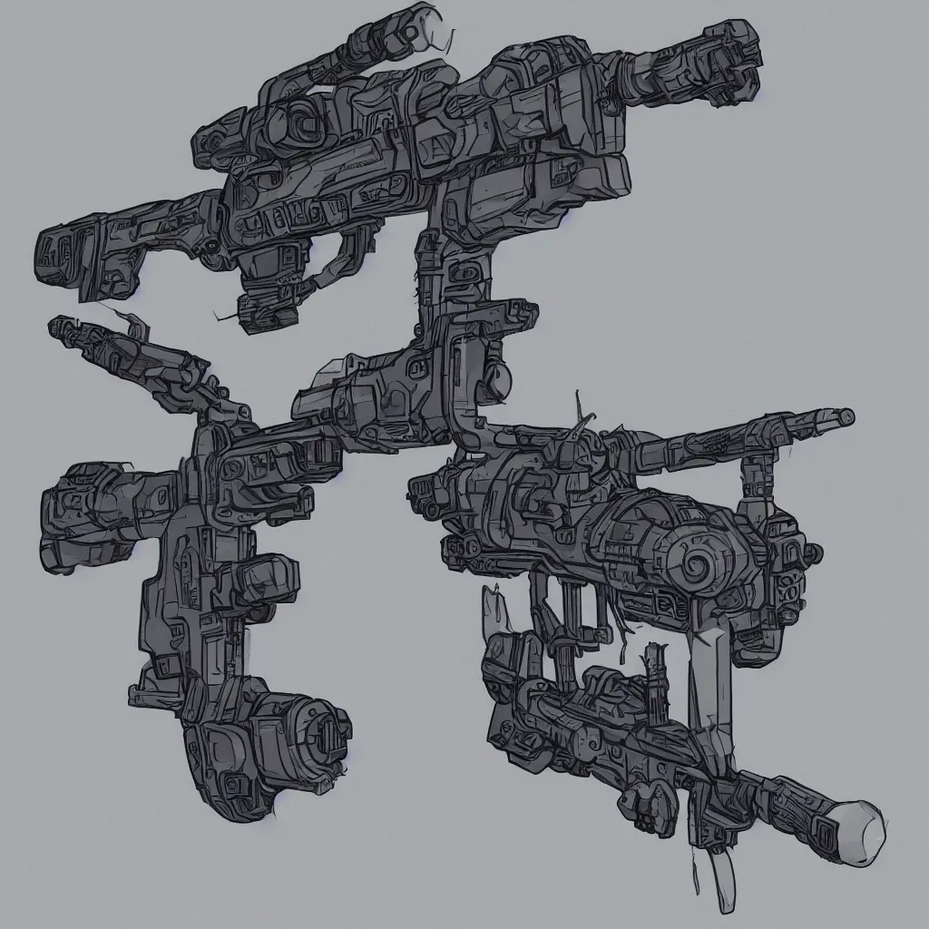 Image similar to a highly detailed portrait of a cybernetic plasma rifle with a white background