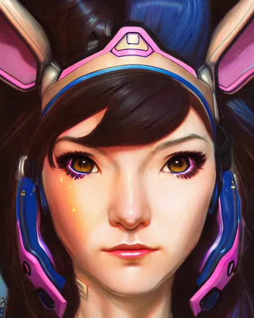 Prompt: d. va from overwatch, character portrait, portrait, close up, concept art, intricate details, highly detailed by jean giraud