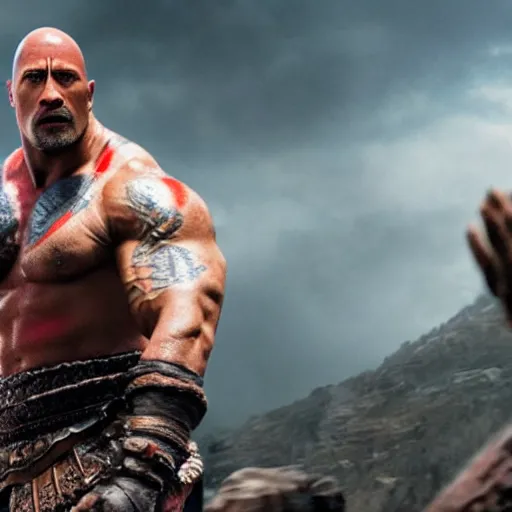 Image similar to dwayne johnson as kratos 4 k detailed