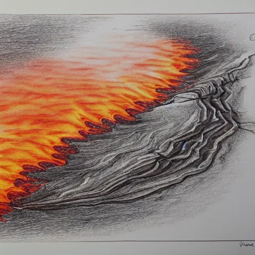 Image similar to a river runs here, a fiery river, from east to west, from west to north. over that river the fiery river drives the light. light transports souls. esoteric art, 2 k, 4 k, pen and pencil