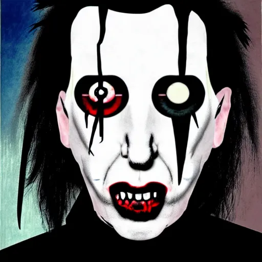 Image similar to graphic illustration, creative design, marilyn manson as alice cooper, biopunk, francis bacon, highly detailed, hunter s thompson, concept art