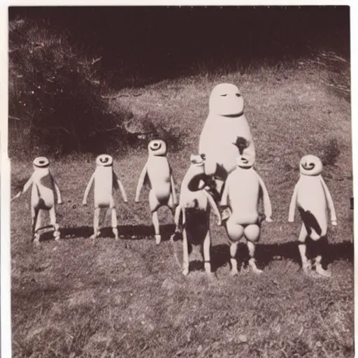 Image similar to polaroid photograph of horrorific alien beings visiting earth, 1 9 5 0