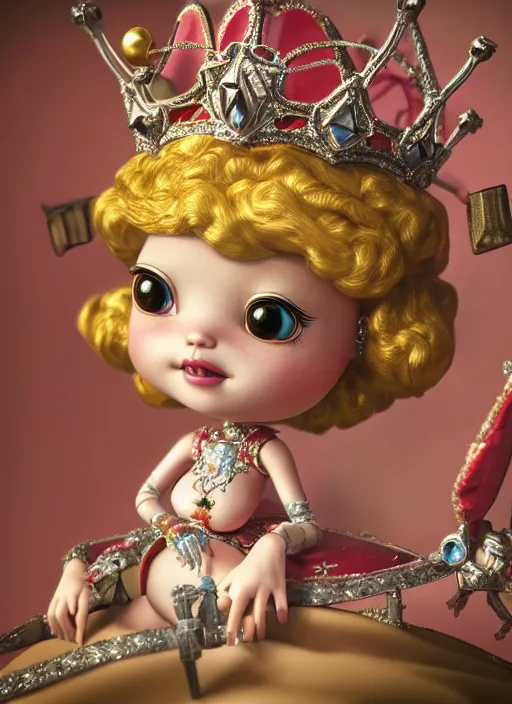 Image similar to highly detailed closeup, profile portrait of a tin toy fairytale princess wearing a crown, bikini, unreal engine, nicoletta ceccoli, mark ryden, earl norem, lostfish, global illumination, detailed and intricate environment