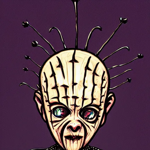 Image similar to Pinhead from Hellraiser, chibi illustration, 4k