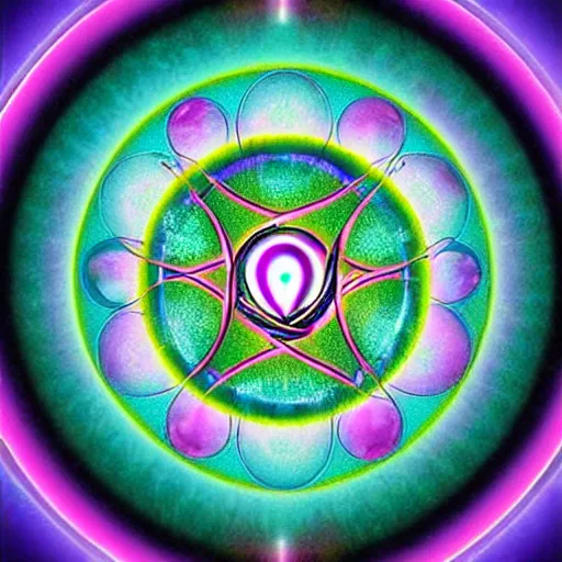 Prompt: initiation : on the seat - of - the - soul chakra ; gifts of the holy spirit : gift of prophecy and the working of miracles ; vibration : violet, purple, pink, aqua, teal ; quality : freedom, alchemy, justice, diplomacy, transmutation