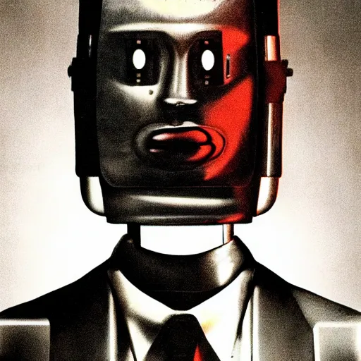 Image similar to The man with robot head, movie by David Lynch, movie by David Cronenberg