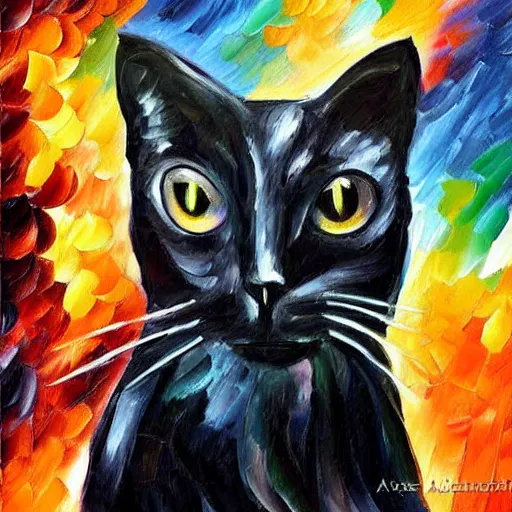 Prompt: a black cat in the style of leonid afremov