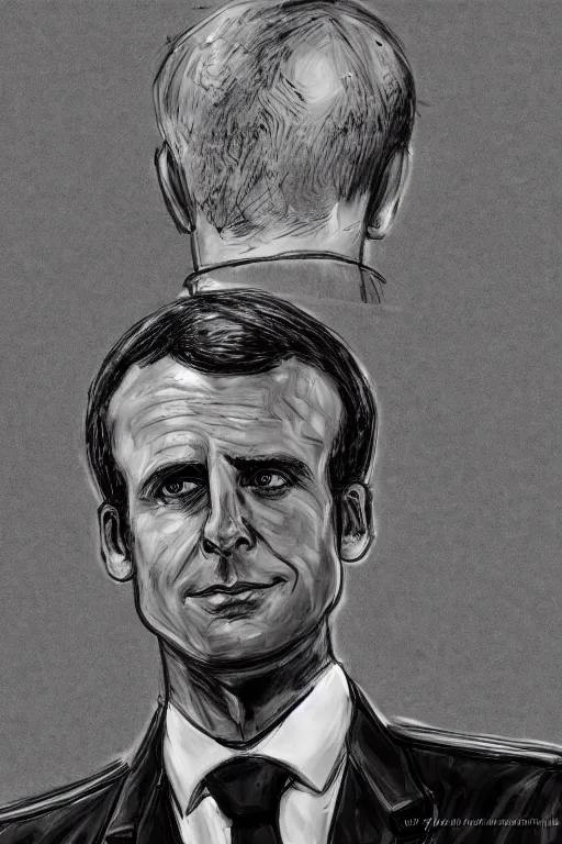 Image similar to policeman emmanuel macron, highly detailed, digital art, sharp focus, trending on art station