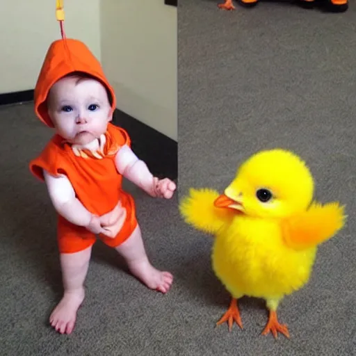 Image similar to cute baby chick dressed as an inmate