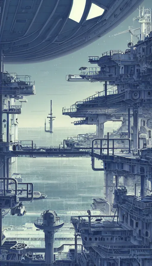 Prompt: a beautiful detailed anime illustration of navy fort urbex industrial architecture unfinished building building architecture city by federico babina, at dawn nature landscape cgsociety fisheye lake partly sunny futuristic alien matte painting, archdaily, wallpaper, highly detailed, trending on artstation.