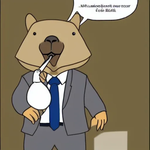 Image similar to an accurate capybara wearing a business suit and smoking a cigar in his mouth