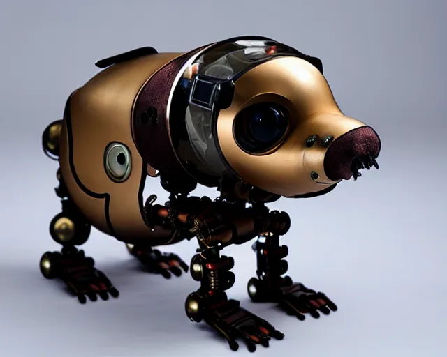 Image similar to futuristic steampunk ferret - shaped robot, cyberpunk ferret - shaped mechanical robot