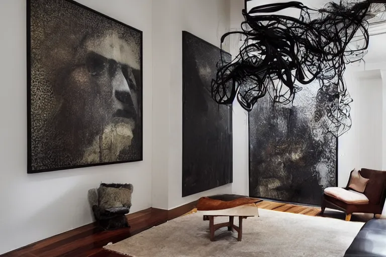 Image similar to “dramatic award-winning interior sculpture in an Australian artist’s apartment”