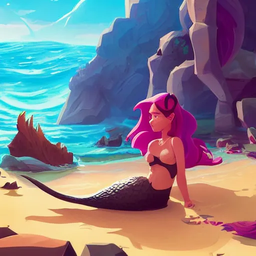 Image similar to painting mermaid treasure on sea of thieves game avatar hero smooth face median photoshop filter cutout vector, behance hd by jesper ejsing, by rhads, makoto shinkai and lois van baarle, ilya kuvshinov, rossdraws global illumination