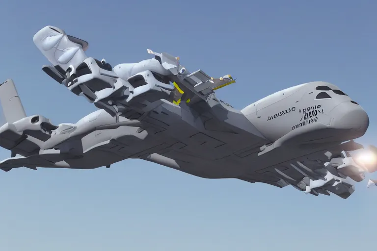 Prompt: spaceship styled after an airbus A400M, highly detailed,