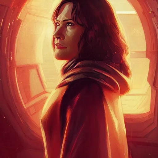 Image similar to portrait of a woman by greg rutkowski, grand jedi master jaina solo, star wars expanded universe, she is about 6 0 years old, wearing jedi robes, highly detailed portrait, digital painting, artstation, concept art, smooth, sharp foccus ilustration, artstation hq