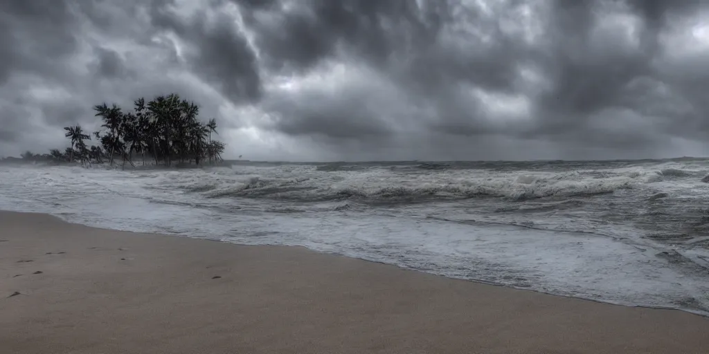 Image similar to island beach during an intense hurricane, hdr, 4 k,