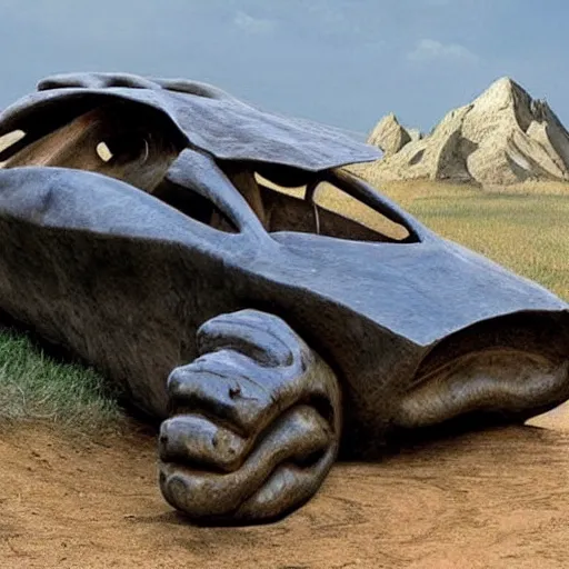 Image similar to automobile made from dinosaur bones, 6 5 million bc