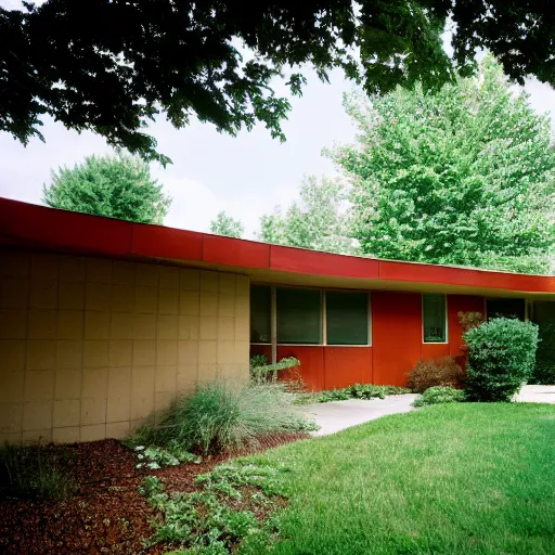 Image similar to midcentury house in wheaton, il. photographed with leica summilux - m 2 4 mm lens, iso 1 0 0, f / 8, portra 4 0 0