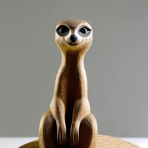 Image similar to symmetrical wood sculpture of a meercat with intricate pattern carvings