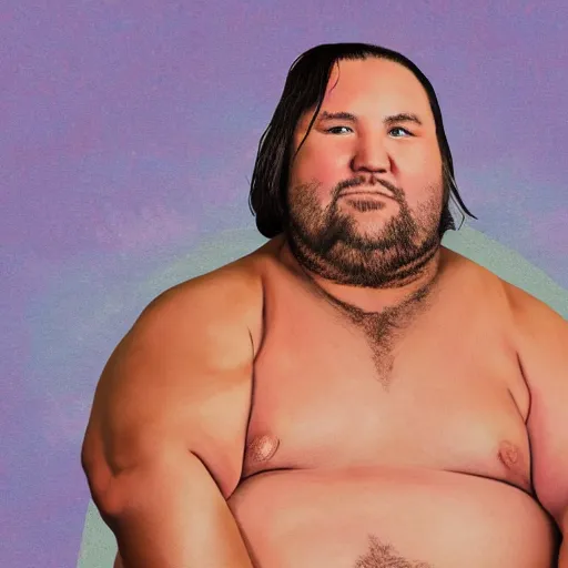 Image similar to brian houston of hillsong as a sumo wrestler in the style of a 1 9 6 0 s vintage portrait, pastel background