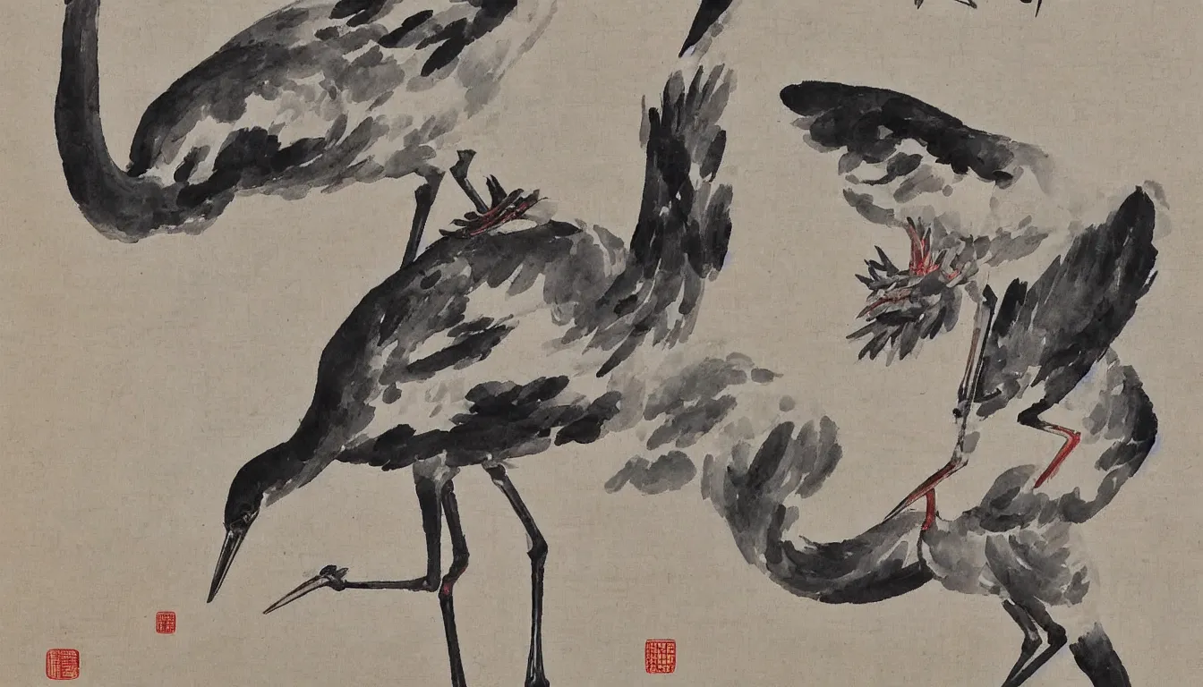 Image similar to traditional chinese painting of a crane