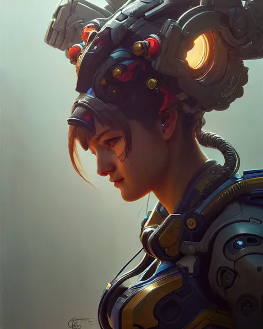 Prompt: d. va from overwatch, character portrait, portrait, close up, concept art, intricate details, highly detailed by greg rutkowski, michael whelan and gustave dore