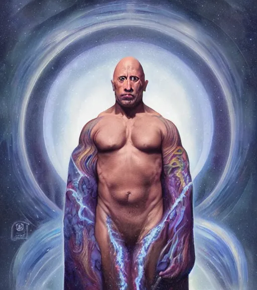 Image similar to A Magical Portrait of Dwayne Johnson as Aleister Crowley the Great Mage of Thelema, art by Tom Bagshaw and Wayne Barlowe and John Jude Palencar