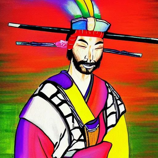 Prompt: painting of a samurai colorful ( ( dither ) )