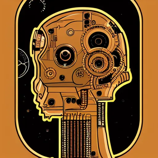 Prompt: hyperdetailed portrait of a spaced out steampunk robot head, 8 k, symetrical, halluzinogenic, meditative, vector art, black background