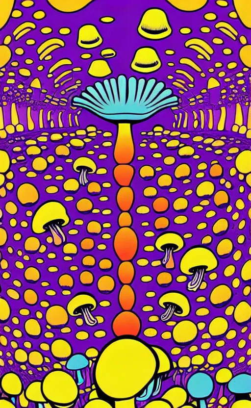 Prompt: psychedelic mushrooms with faces wide angle shot, white background, vector art, illustration by frank frazetta