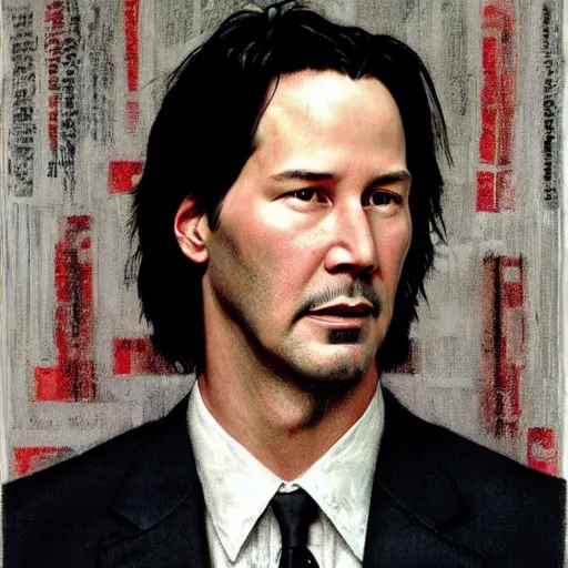 Image similar to keanu reeves portrait art by norman rockwell