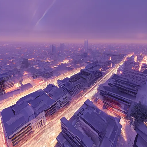 Image similar to Bangkok covered in snow and ice, volumetric lighting, light rays, photorealistic, ultrarealistic, coronarender, 8k