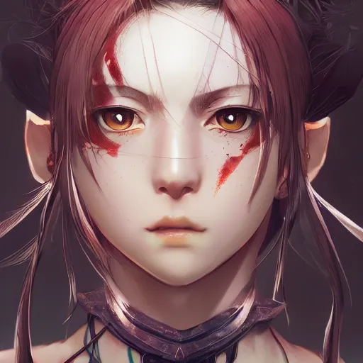 Image similar to a female warrior, character art portrait, anime key visual, official media, illustrated by wlop, extremely detailed, 8 k, trending on artstation, cinematic lighting, beautiful