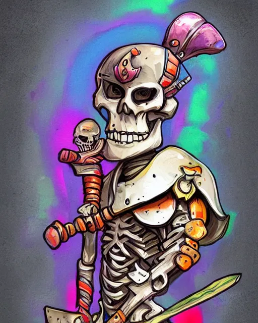 Image similar to cute skeleton warrior with an axe, colorful detailed digital painting, professional concept art, best of art station